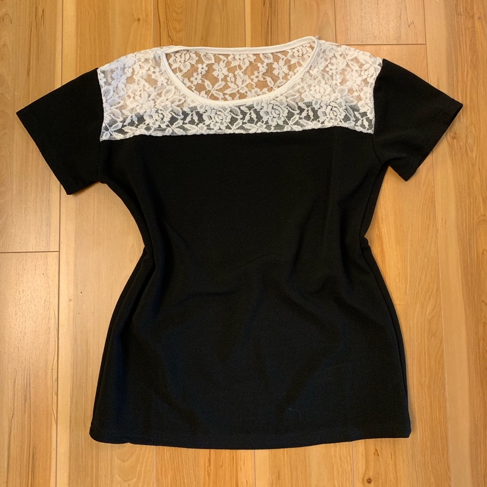 Black Shirt with White Lace Accents Size Medium
